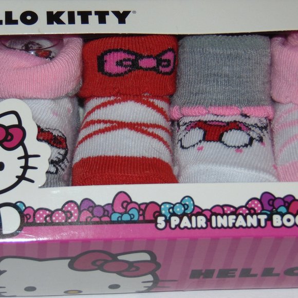 Hello Kitty Infant Booties5 pairs Pink Grey - Picture 2 of 3